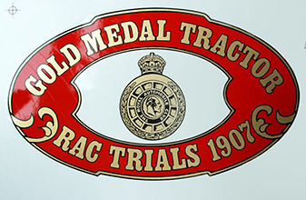 Image of Burrell Gold Medal Tractor  RAC Trials 1907 transfer. The transfer shows the RAC crown emblem in the centre. Click image to load a larger version.