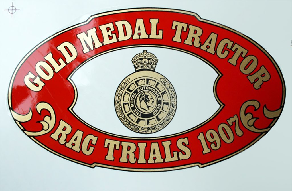 Image of Burrell Gold Medal Tractor  RAC Trials 1907 transfer. The transfer shows the RAC crown emblem in the centre. 