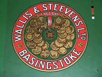 Image of Wallis & Steevens Basingstoke transfer showing medals won surrounded by the name Wallis & Steevens Ltd Basingstoke click image to load a larger version.